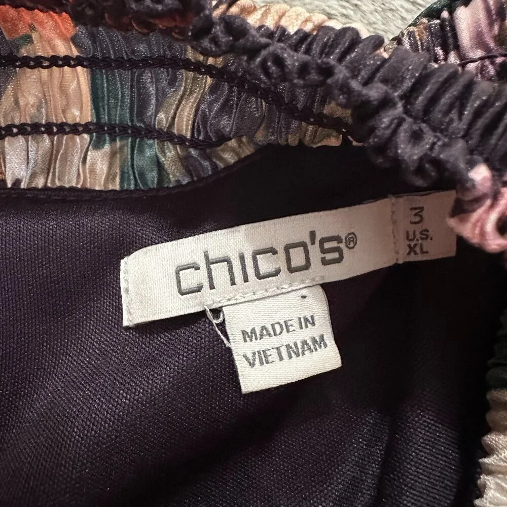 Chico's Crinkle Long Sleeve Floral Blouse Shirt Women's 3 XL - Picture 5 of 8